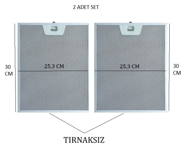 Bosch Hüda  Bosch-Beko-Arçelik-Siemens-Vestel  Davlumbaz Filtre Seti  2 Adet 25,3 x 30 cm
