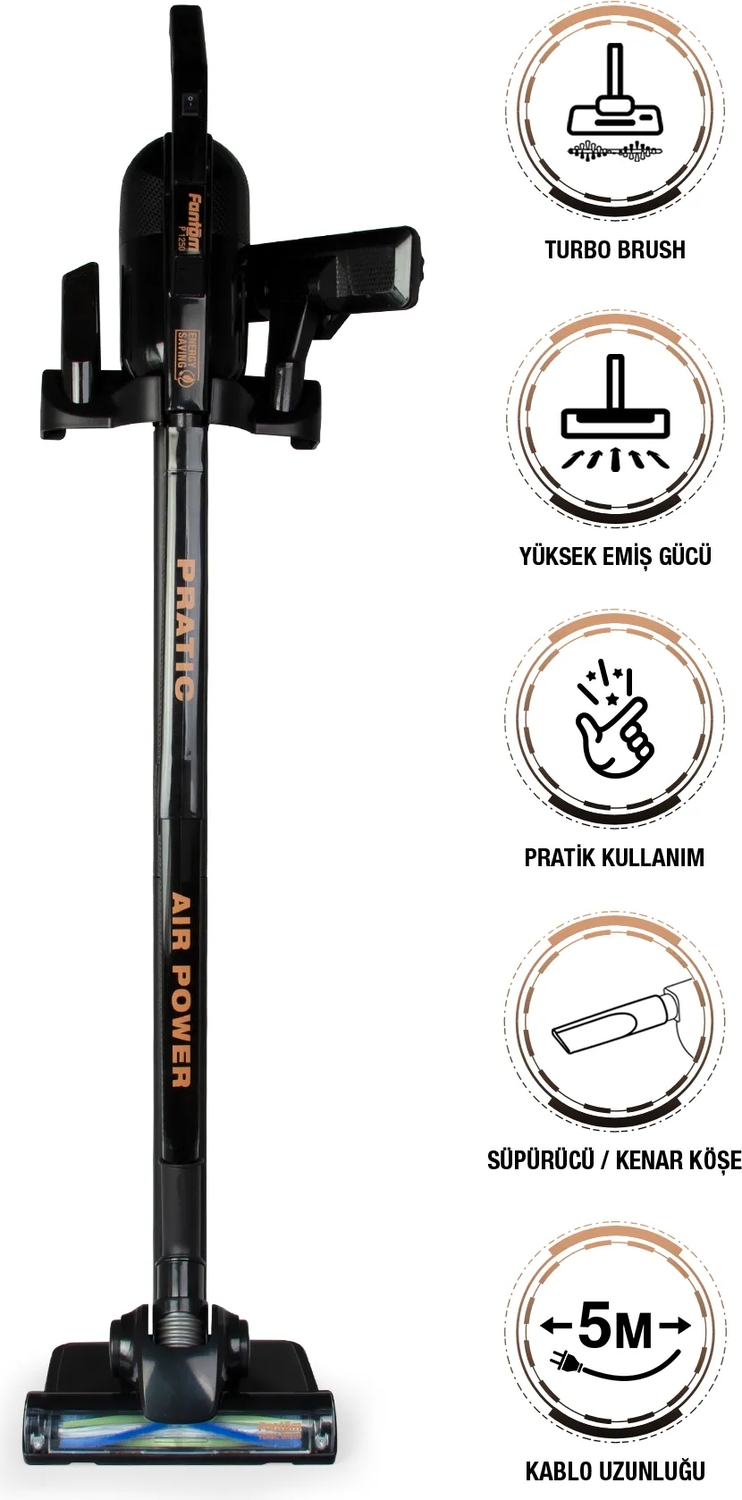 Fantom Pratic Aır Power P 1250  Siyah Torbasız Dönebilen Turbo Başlıklı Dikey Süpürge
