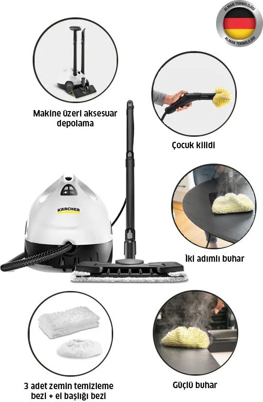 Karcher Kst 2 Buharlı Temizlik Makinesi 1500W Aksesuar Seti ile Beyaz Renk Yüksek Performans