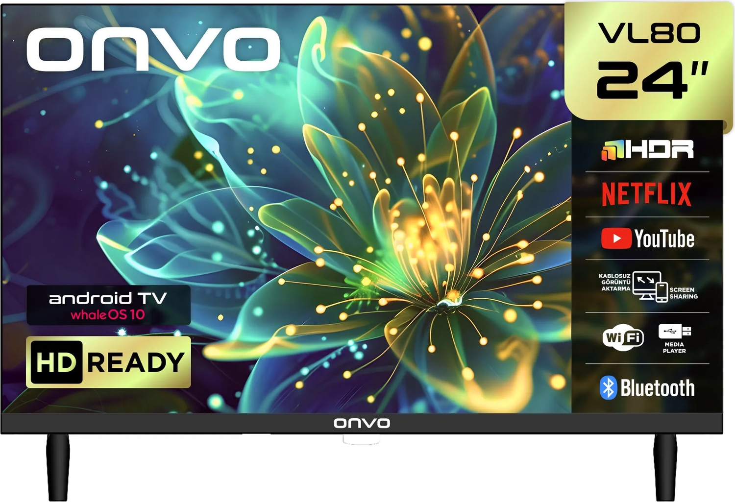 Onvo 24VL80F2HA 24'' 60 Ekran Uydu Alıcılı HD Ready WhaleOS LED TV (12V)