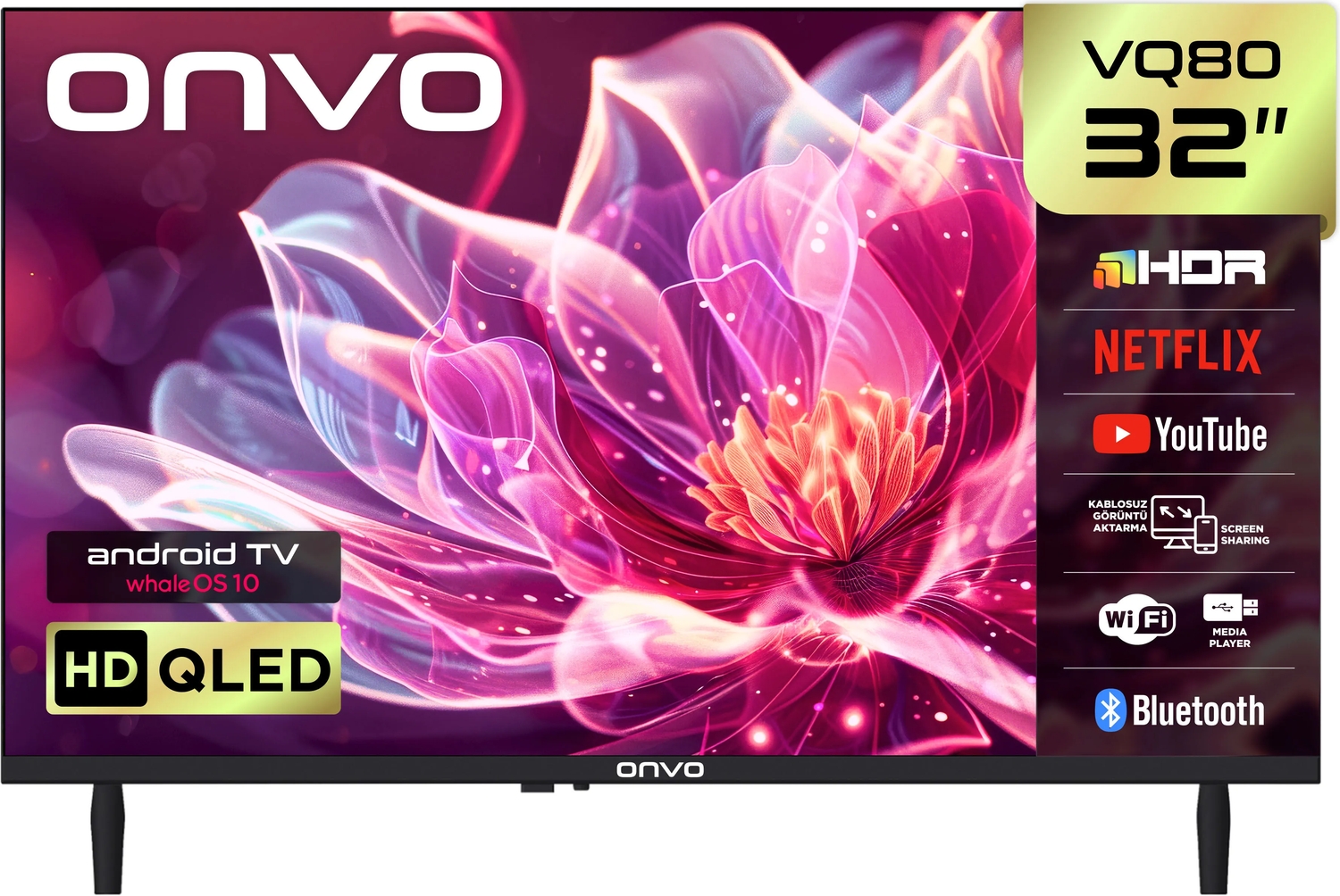 Onvo 32VQ80F2HA 32'' 82 Ekran Uydu Alıcılı HD Ready WhaleOS QLED TV