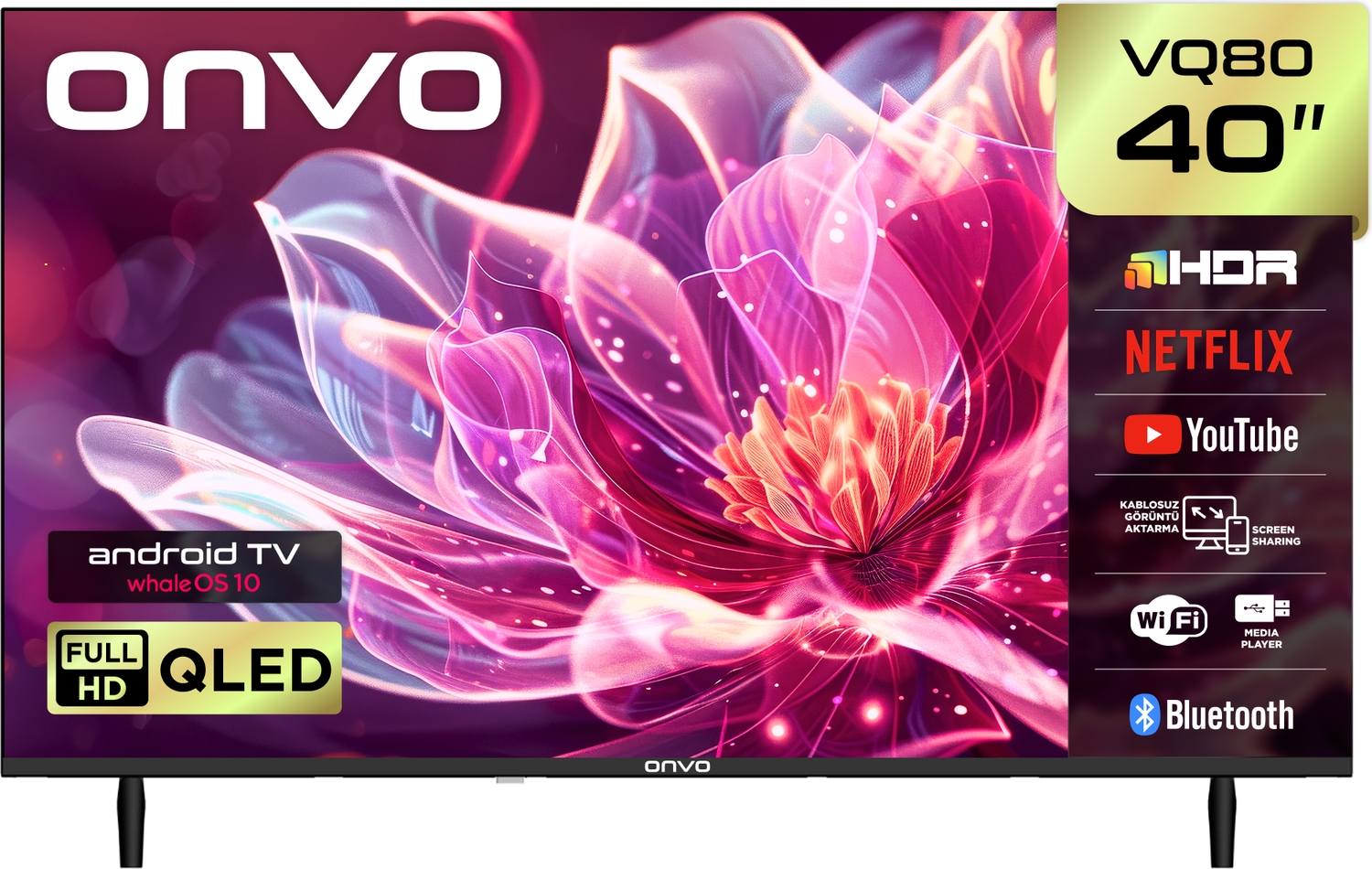 Onvo 40VQ80F3FA 40'' 102 Ekran Uydu Alıcılı Full Hd Whaleos QLED TV