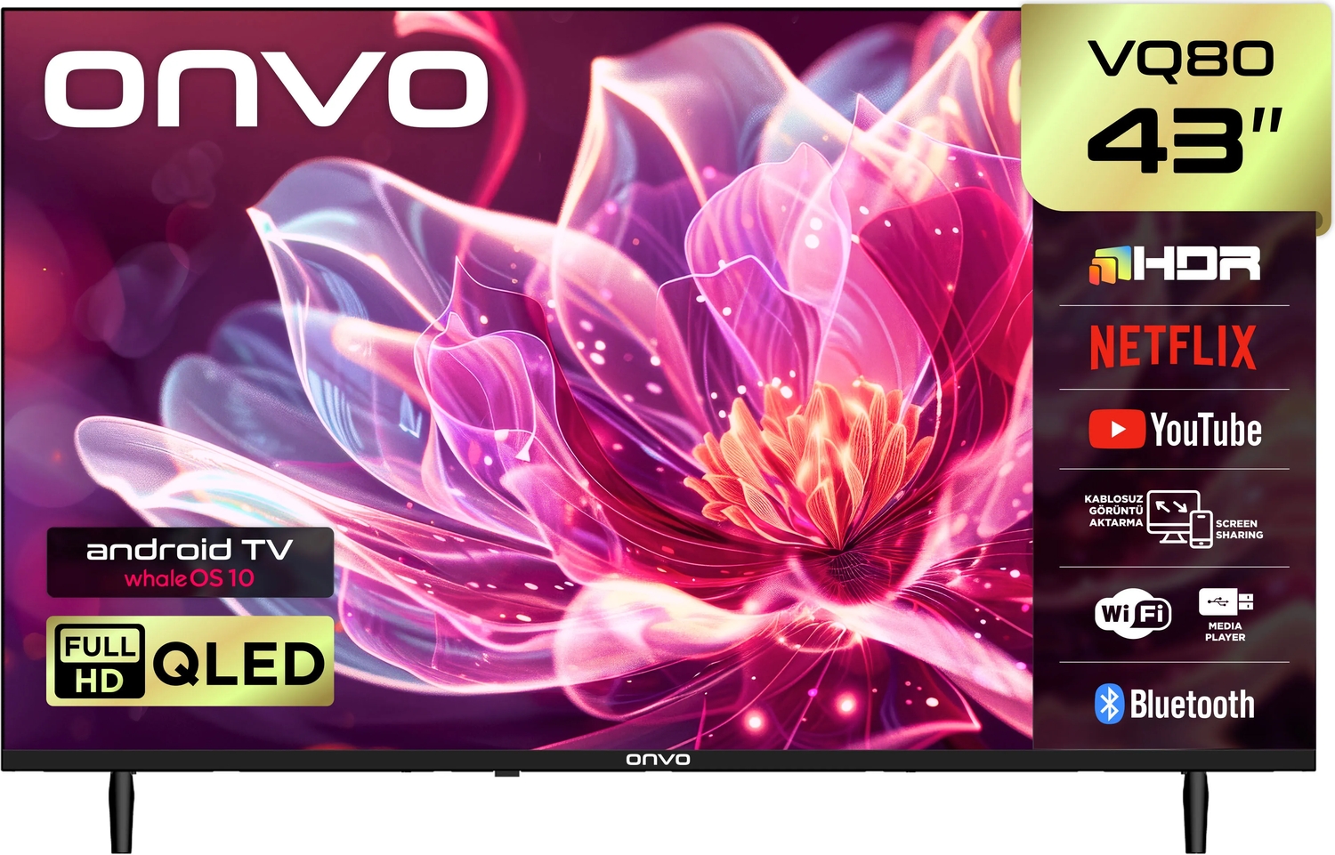 Onvo 43VQ80F2FA 43'' 109 Ekran Uydu Alıcılı Full HD WhaleOS QLED TV