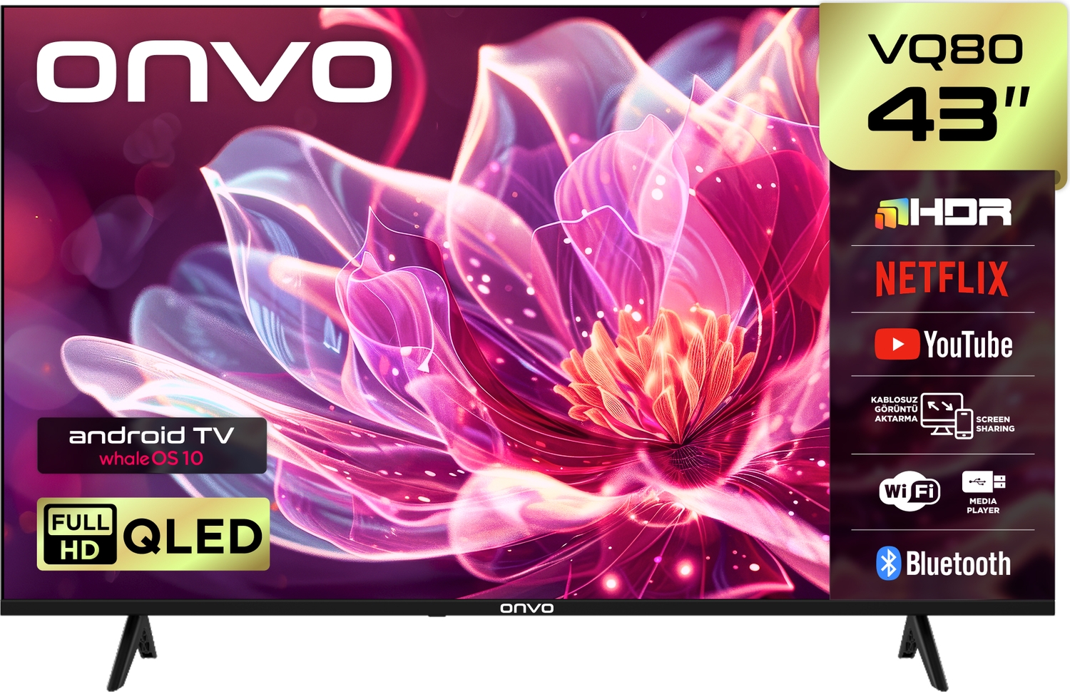 Onvo 43VQ80F3FA 43'' 109 Ekran Uydu Alıcılı Full HD  WhaleOS QLED TV