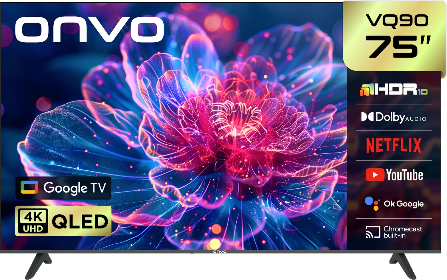 Onvo 75VQ90F3UA 75'' 190 Ekran Uydu Alıcılı 4K Ultra HD Google Smart QLED TV