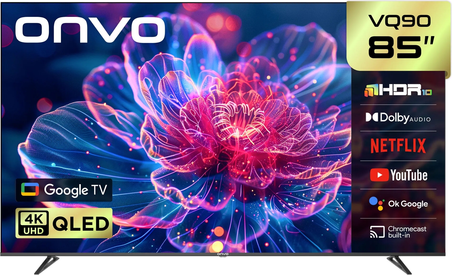 Onvo 85VQ90F3UA 85'' 216 Ekran Uydu Alıcılı 4K Ultra HD Google Smart QLED TV