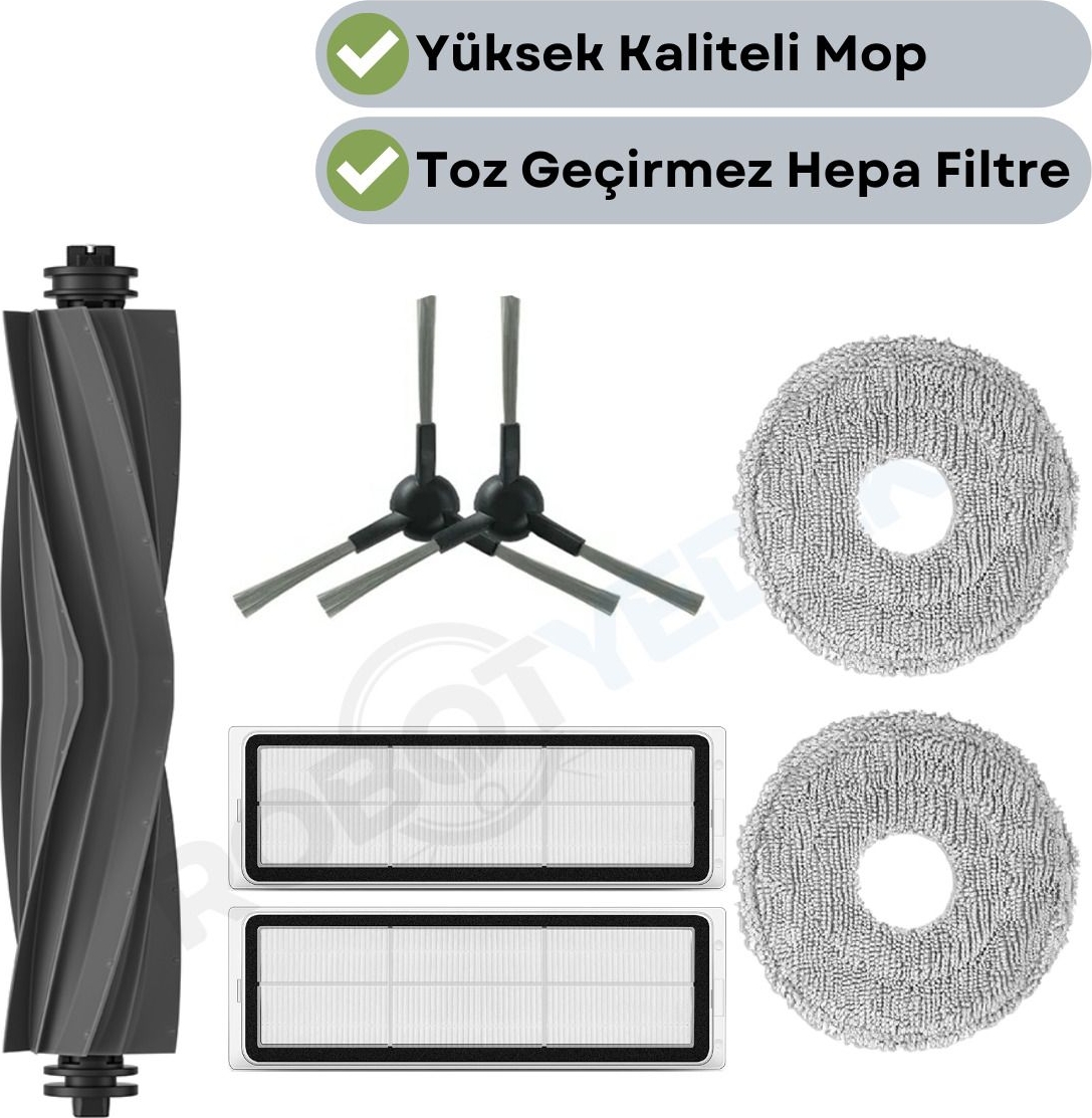 robotyedek Dreame L10S Pro Gen 2 (RLL42SDA) Uyumlu Yedek Silikon Fırça Hepa Filtre Mop Seti-7 Parça