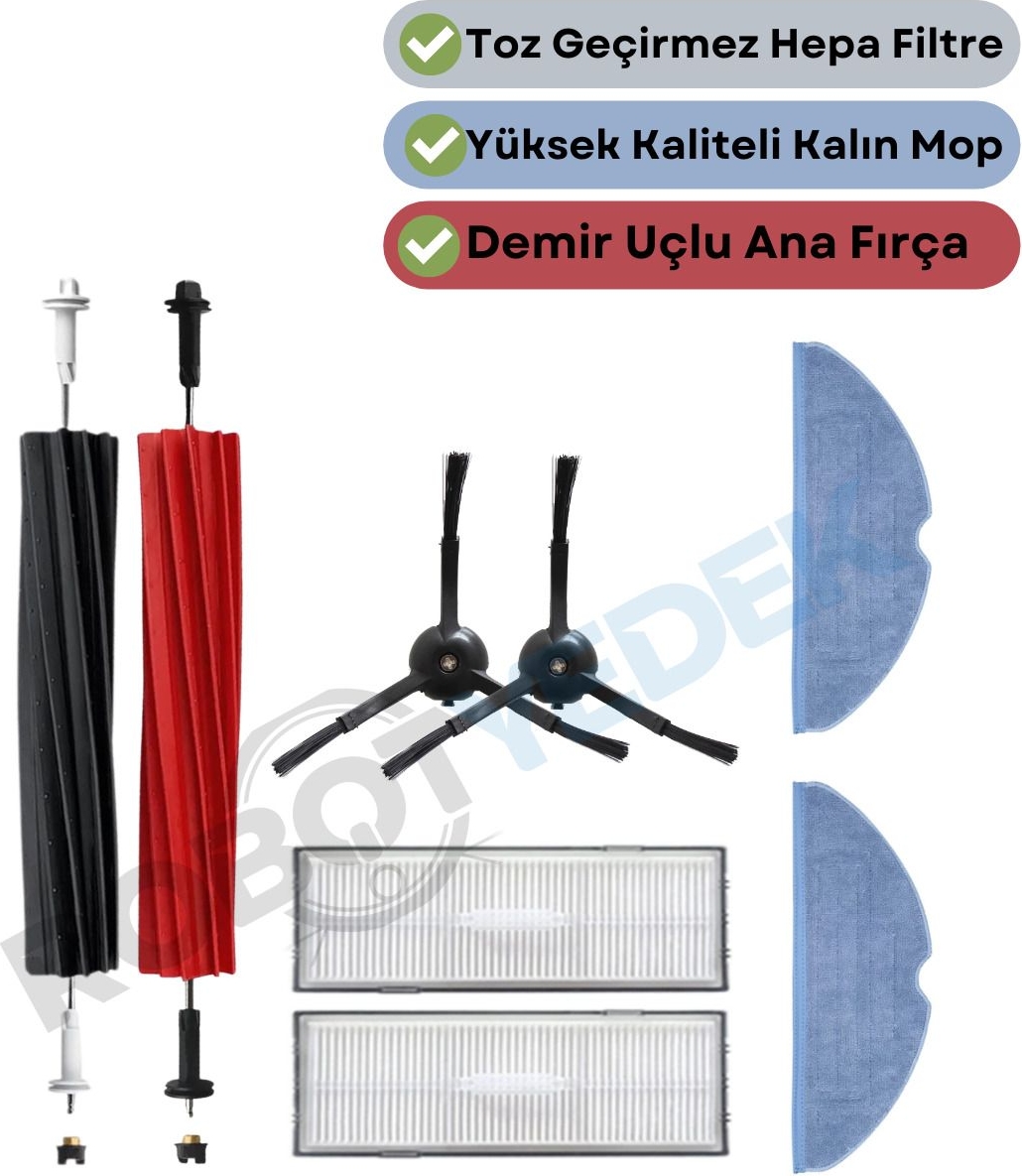 robotyedek Roborock S8 S8 Sonic S8 Pro Ultra Uyumlu Yedek Fırça Hepa Filtre Mop Seti-8 Parça
